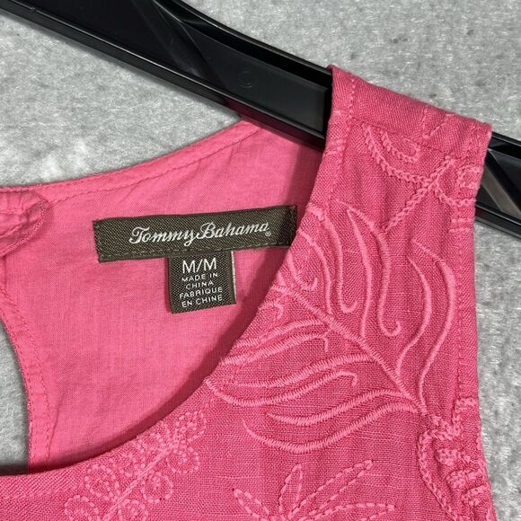 Tommy Bahama Shift Dress W/ Botanical Embroidery 100% Linen Pink Women’s Medium - Picture 4 of 11